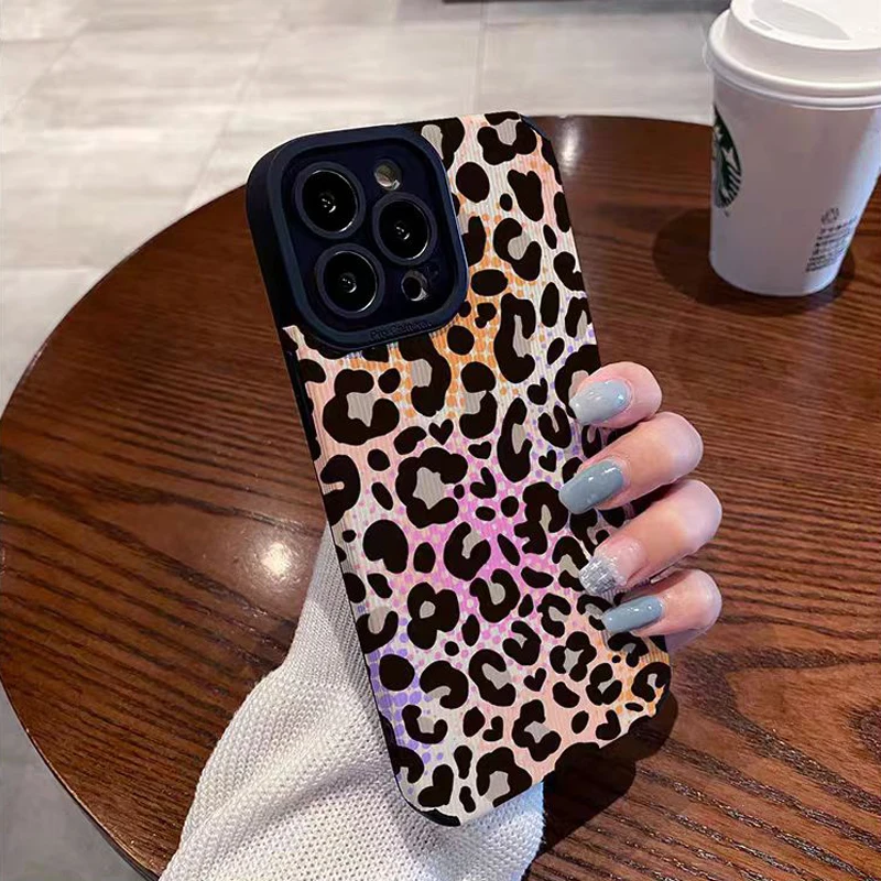 Fashion Color Leopard Silicone Phone Case For iPhone 17 Air 13 12 11 16 14 15 Pro Max Plus Mini Leather Shockproof Full Cover
