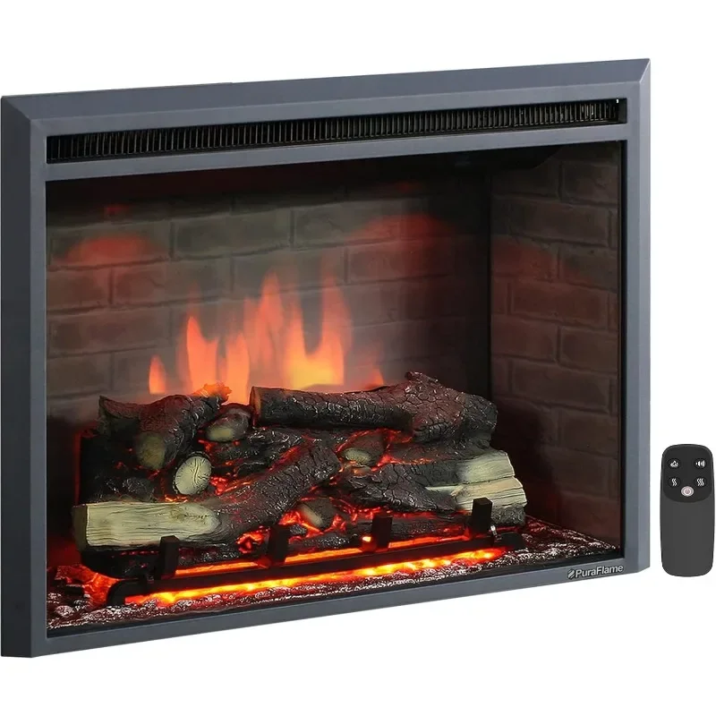 Inserto para chimenea eléctrica PuraFlame Western con sonido craquelado de fuego, control remoto, 750/1500W, negro, 33 1/16 pulgadas de ancho