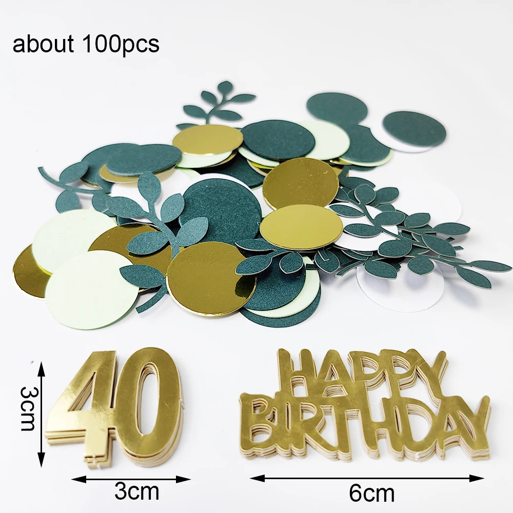 100 Stück Happy 30/40/50/60th Geburtstag Konfetti grüne Goldfolie Konfetti Dekor für 30th 40th 50th 60th Geburtstag Party Tischdekorationen – Detail 4