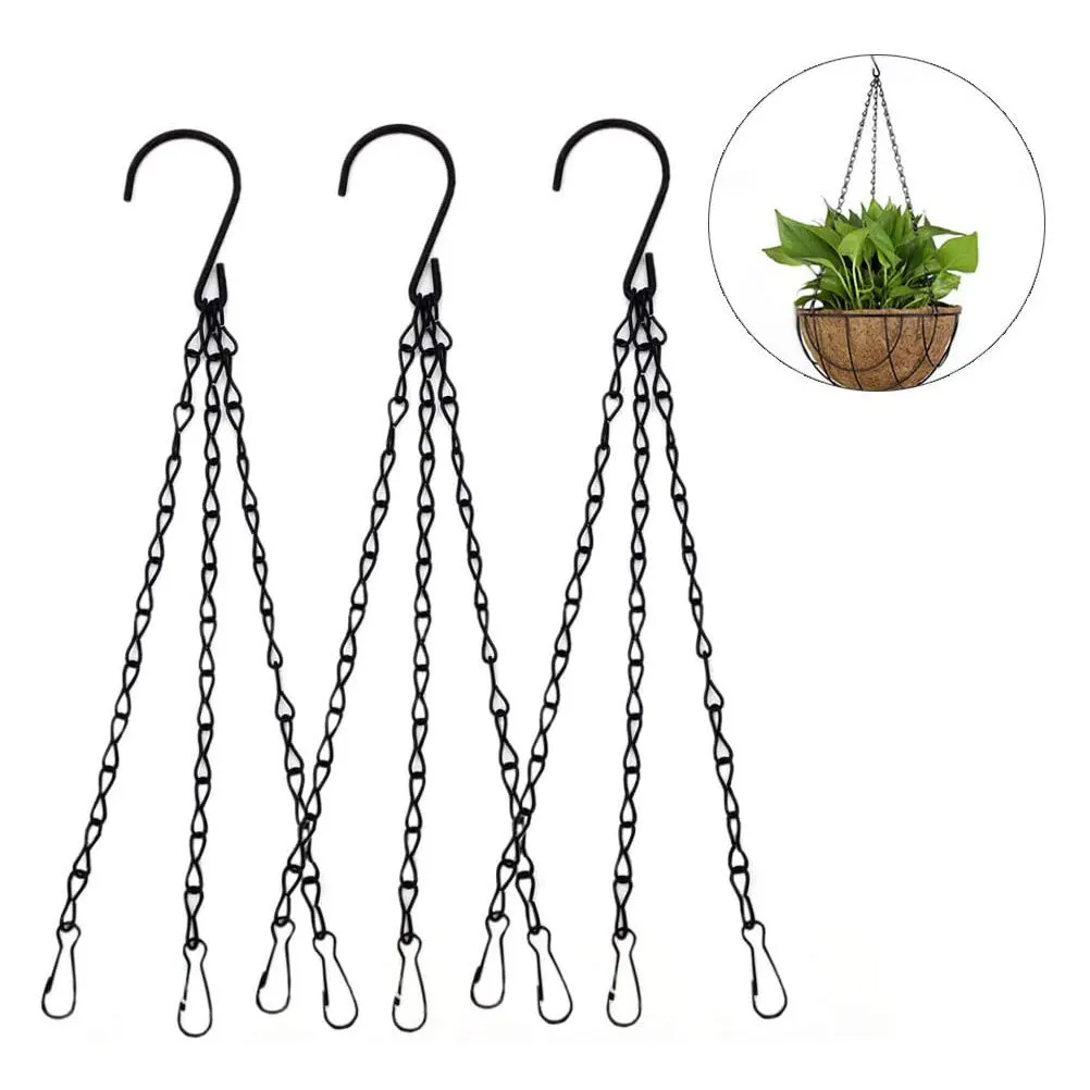 

3 pcs Metal Hanging Basket Chain Heavy Duty Iron String Plant Pot Hooks Thicken Durable Triple Clip Room Bedroom