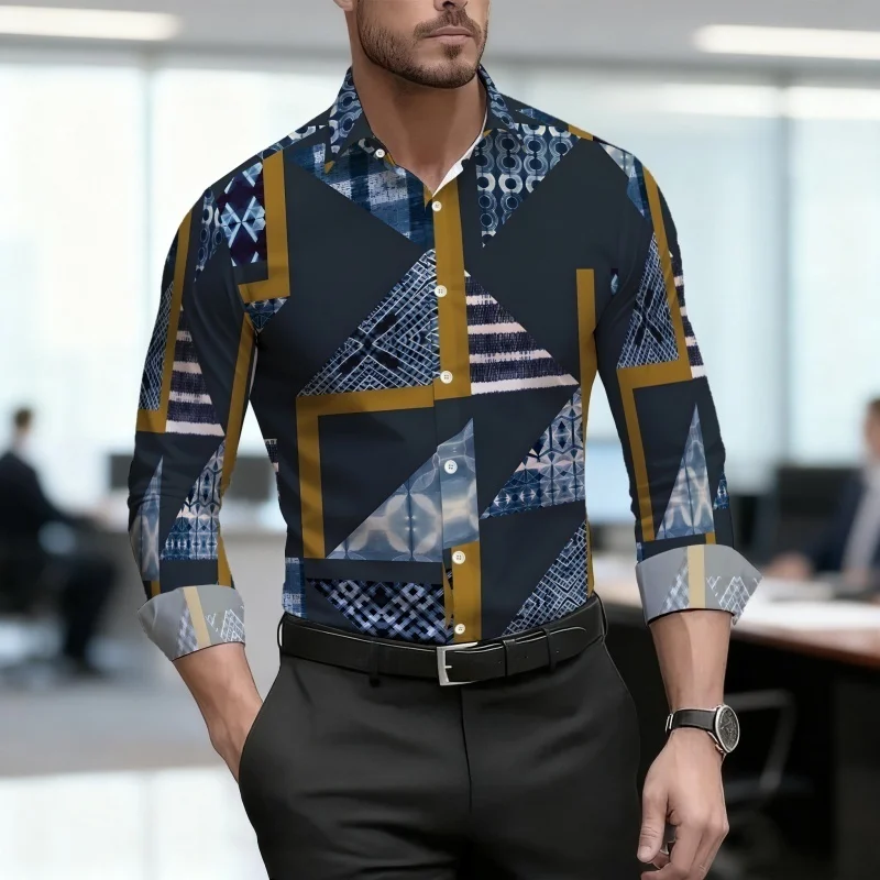 Men's Shirt Street Art Style Men's Long Sleeve Shirt Digital Printed Non Ironing Shirt Trendy Casual High Quality Shirt