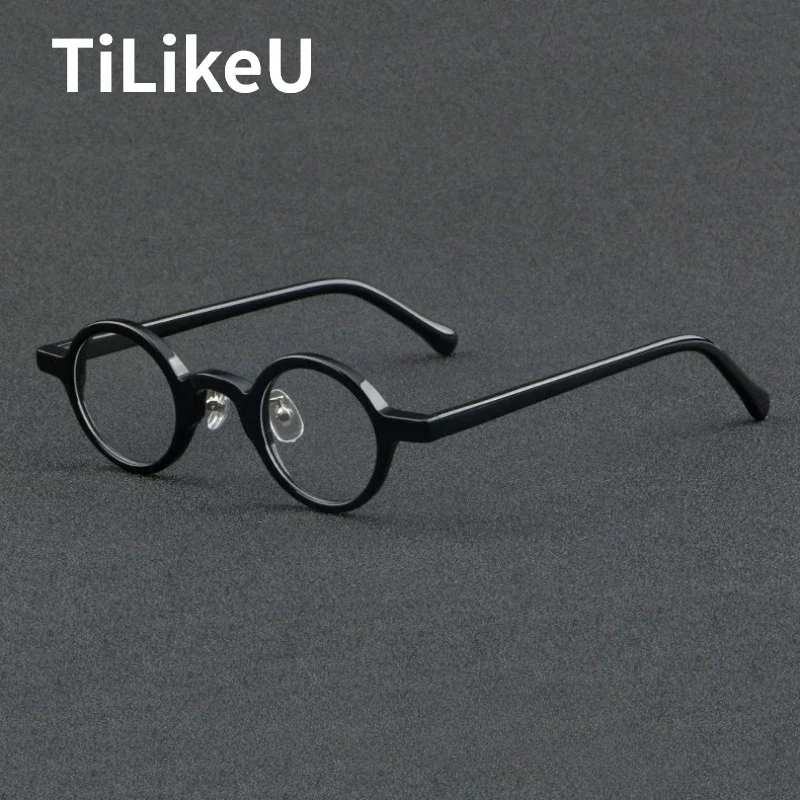 Vintage Handmade Acetate Round Small Frame Eyeglass Optical Korean Glasses Frame Retro Full Rim Men Women Myopic Reading Eyewear