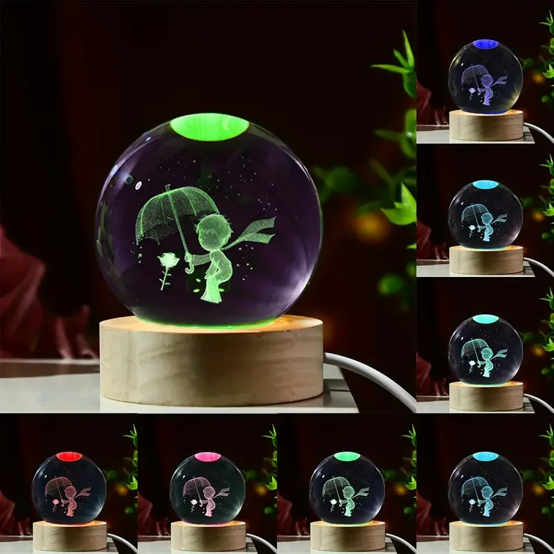 1 pc 3D carved umbrella boy crystal ball, nightlight, indoor tabletop, suitable for friends and family gifts, graduation gifts