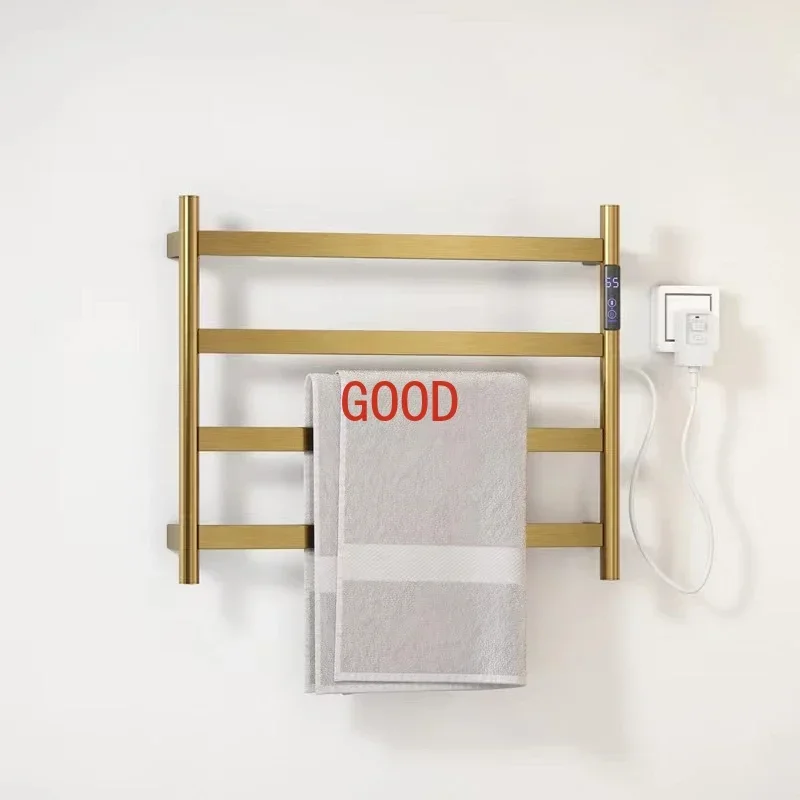 

Brushed Gold Electric Towel Rack Stainless Steel Temperature Control Time Smart Home Heated Towel Rack Towel Rack