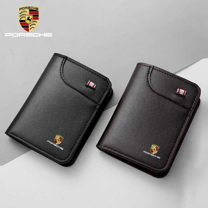 

Car Soft Wallet Leather Mini Credit Card Purse Portable Wallet For Porsche Macan 911 718 Taycan Panamera Cayenne Boxster Cayman
