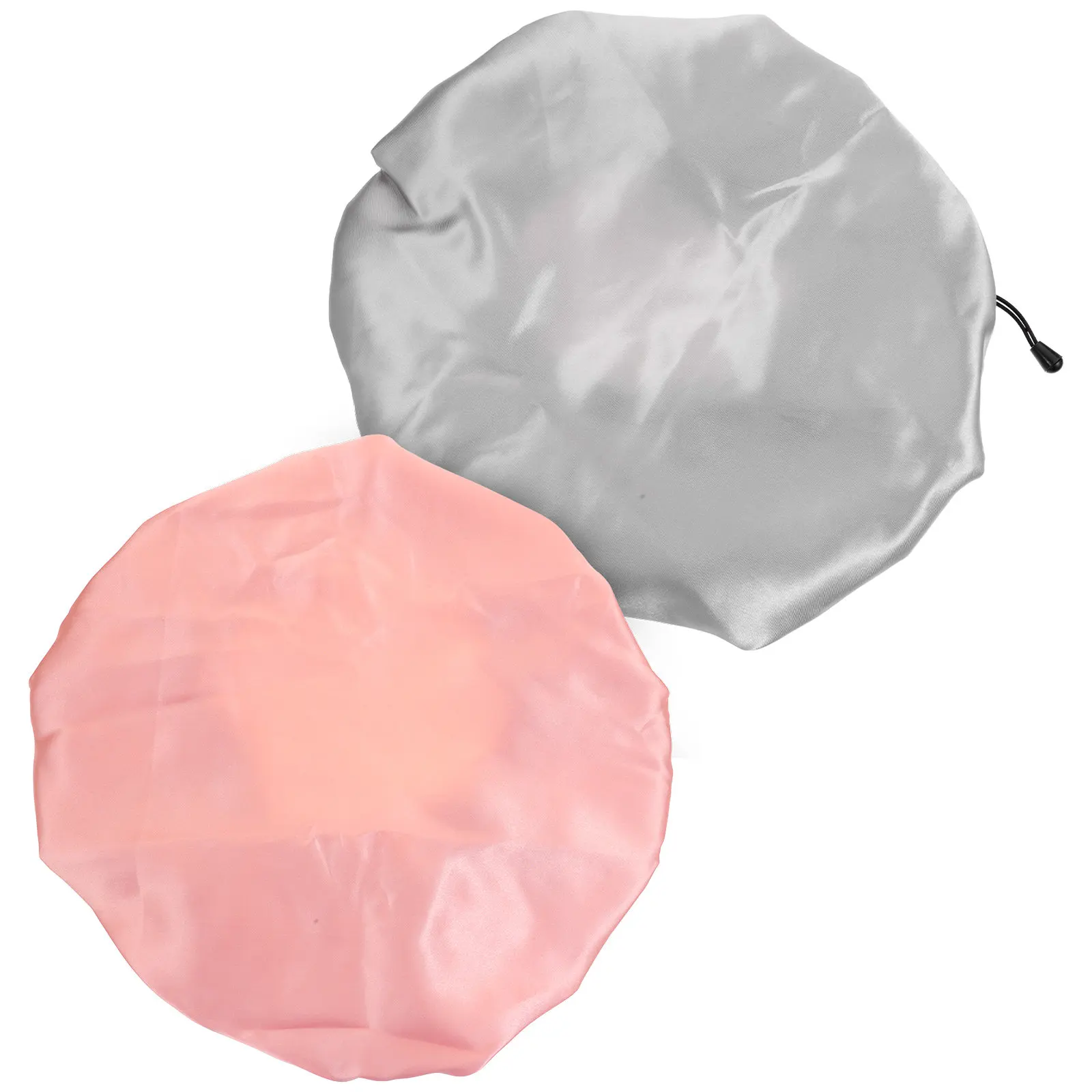2Pcs Double Layer Satin Shower Caps Adjustable Night Sleep Hats Bath Caps for Women Hair Bonnet Protection Satin Adjustable Cap