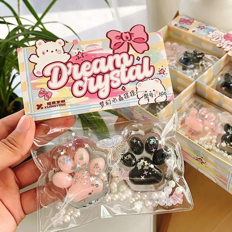 2PCS Zampa di Gatto Pizzico Agitarsi Giocattolo Rimbalzo Lento Alleviare Lo Stress Giocattoli Cubo Trasparente Blingbling Spremere Giocattolo Regalo Per I Bambini