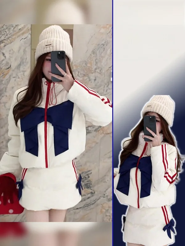 

plus Size Cotton Jaet Knot Anti-Aging Winter New High Waist f Skirt Two-Piece Set for plus Size Women