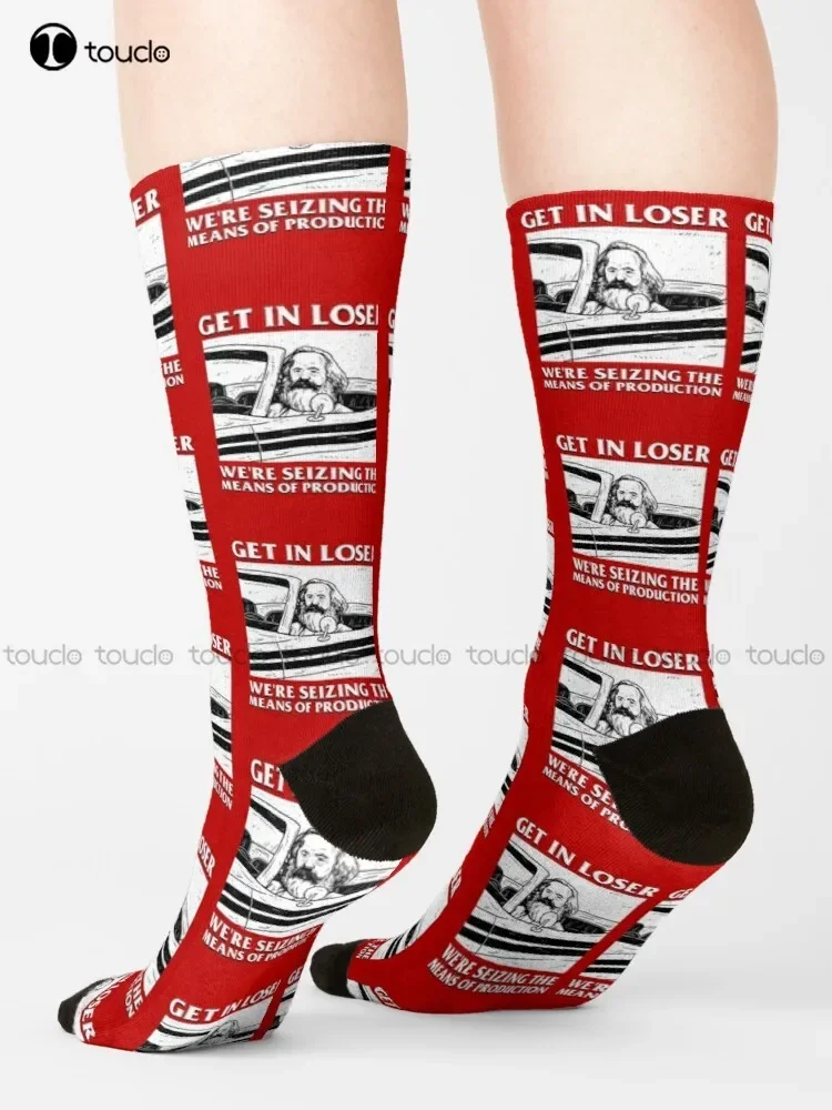 Karl Marx Get In Loser We'Re Seizing The Means Of Production Communist Memes Socialist Socks Fun Socks For Women Gift Funny Sock