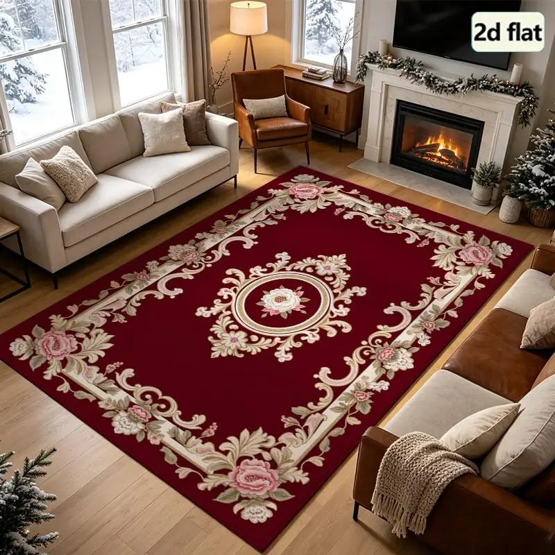 1 Piece Plush Ornate Floral Rug, Soft Comfortable All Season, For Living Room, Bedroom, Dining Room Autumn Winter Home Decor