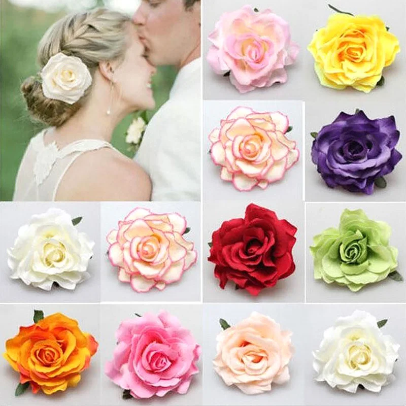 1PC Rose Flower Hairpin Brooch Headdress Hair Accessories For Bridal Bridesmaid Wedding Party Simulated Flower Hairclip Ornament