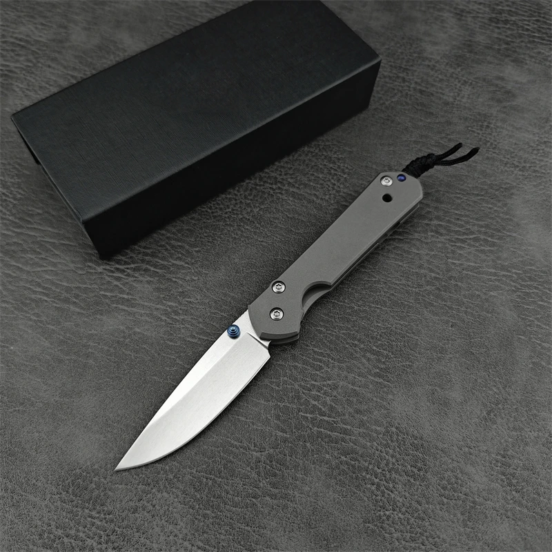 Chris Riff Little Sand D2 Folding Knife, Hunting Camping Rescue Titanium Alloy Flat Handle Convenient Tool Knife