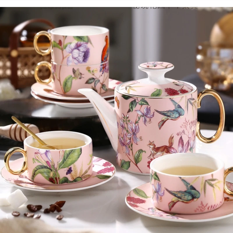 French pastoral afternoon tea ceramic pot set European high-end home coffee cup saucer 1 4 cups