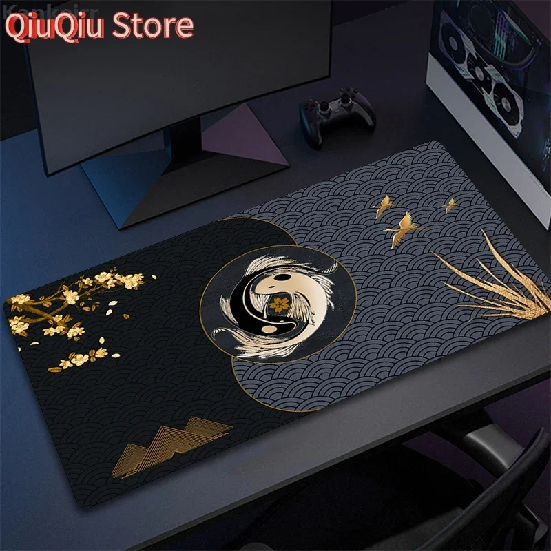 

Японские настольные коврики, коврик для мыши с рыбой, черное золото, большой игровой коврик для стола, кавайный коврик для мыши, декор для офисных столов, аниме, эстетика, настольный коврик