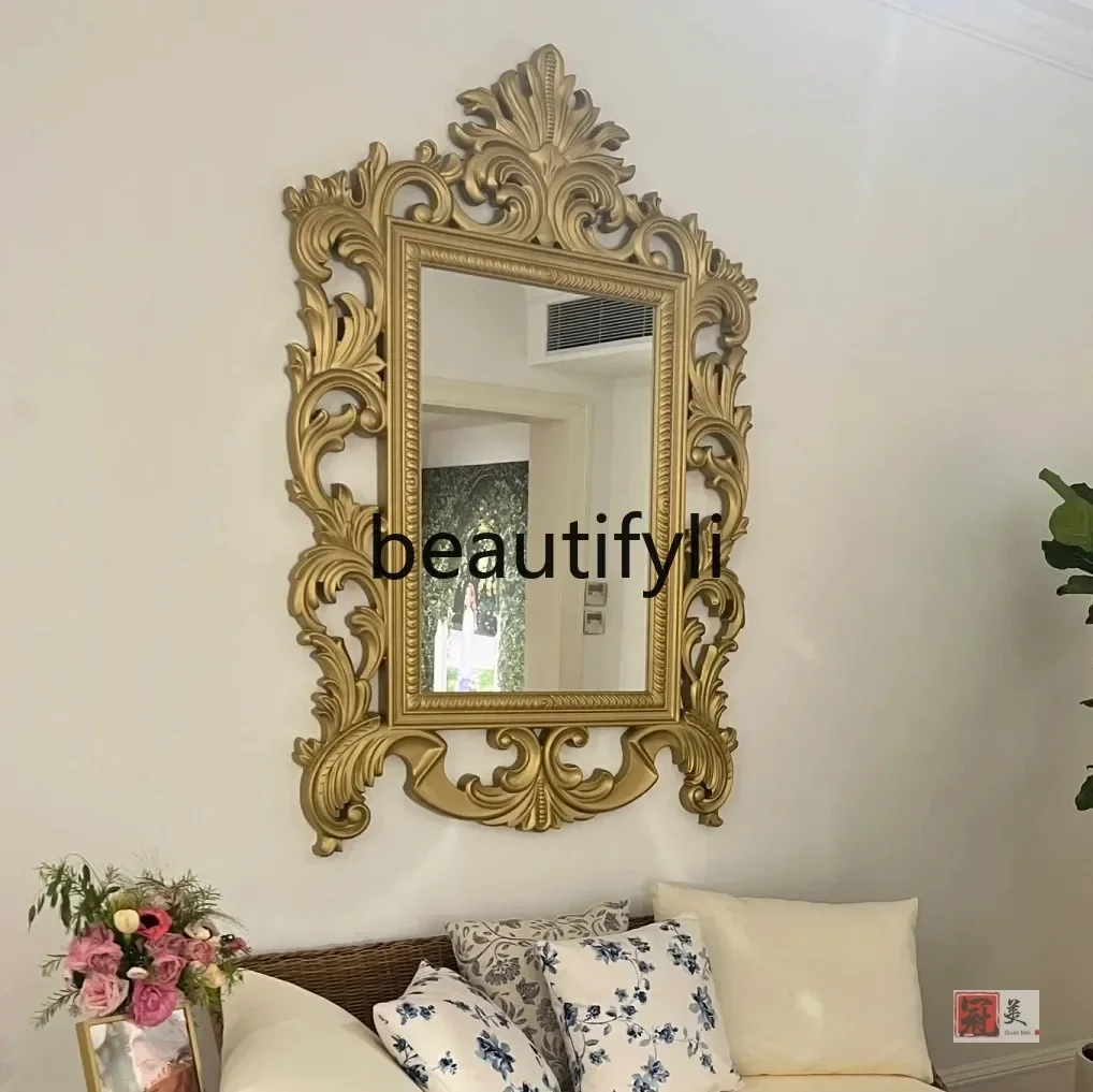 French retro carved bathroom vanity mirror American living room entrance wall-mounted decorative mirror bedroom vanity mi