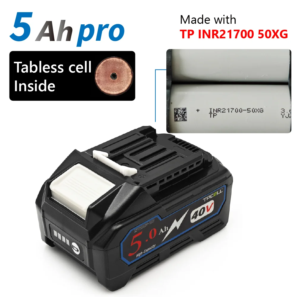 TPCELL 40V 4AH/5AH For Makita 40V 21700 Battery Power Tools Li-ion Replacement for 40 V Screwdriver with bms