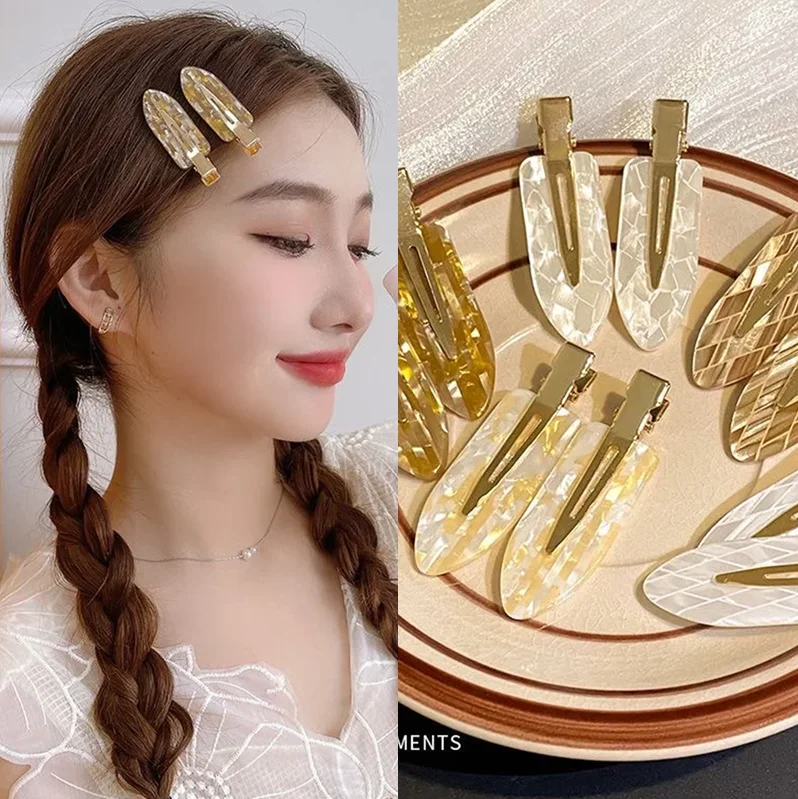 New 2pcs Korean Fashion Gold White Pink Glitter Hair Pin Acetate Make Up Hair Clips Headwear Girls Women Hair Accessories