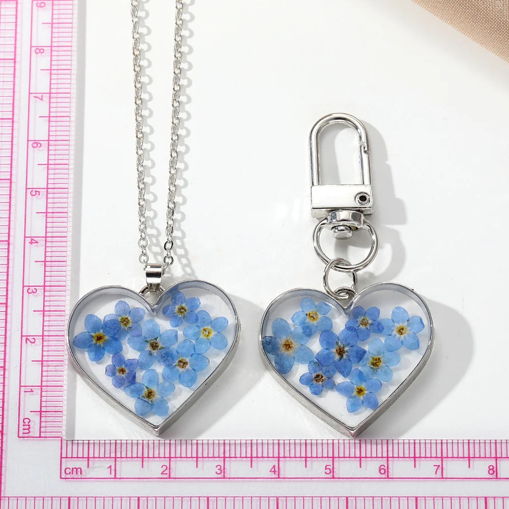 Dried Flower Necklace Set High-Quality Dried Flower Keychain Resin Pressed Flower Pendant Elegant For Car Keys Daily Wear Dating