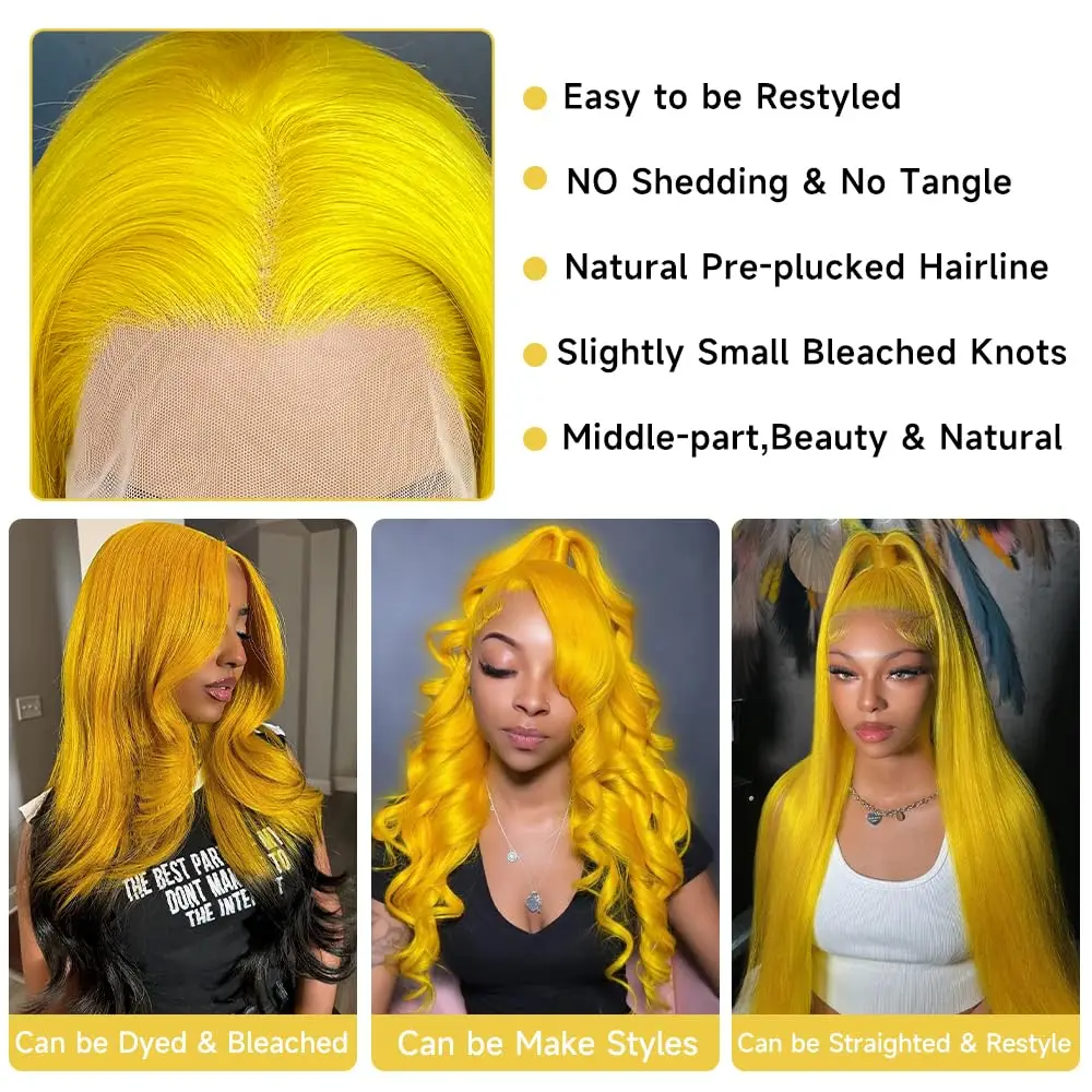 38 Inch Light Yellow Body Wave Wigs Human Hair 13x6 HD Lace Frontal Wig 613 Colored Human Hair Wigs Water Wave Cosplay For Women image 3