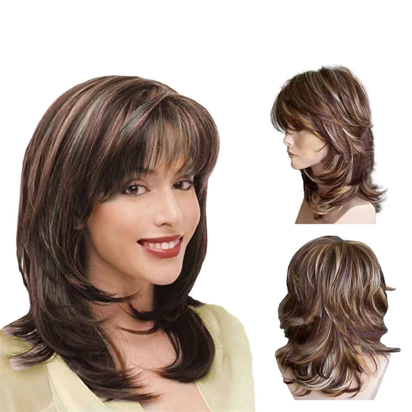 Women Hair Wigs Brown Mixed Blonde Pixie Cut Wigs for Women Natural Straight Synthetic Fiber Wigs Party Wavy Layered Bob Wigs