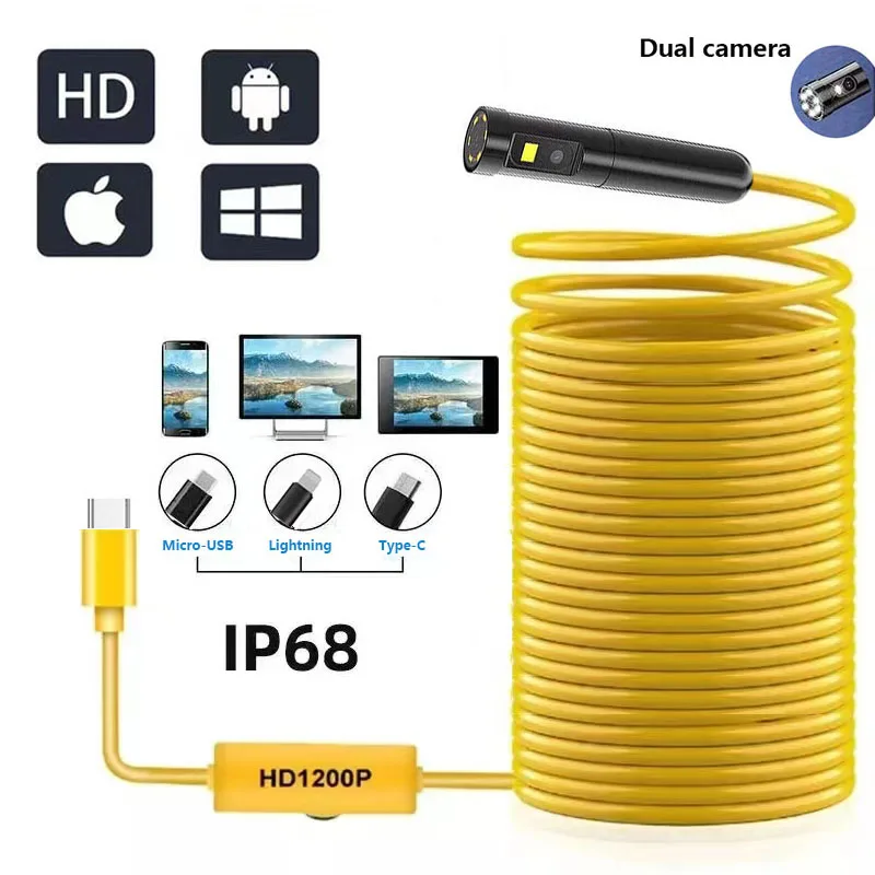 HD Type-C Wire Endoscope Camera 5.5mm&8mm Dual Lens IP68 Waterproof rate Inspection Borescope Car Sewer Pipeline For IOS Android