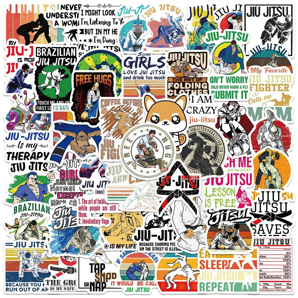 Artes marciais adesivos de vinil impermeável, desenhos animados graffiti decalques para laptop, bagagem, skate, scrapbook, jiu jitsu, 50pcs