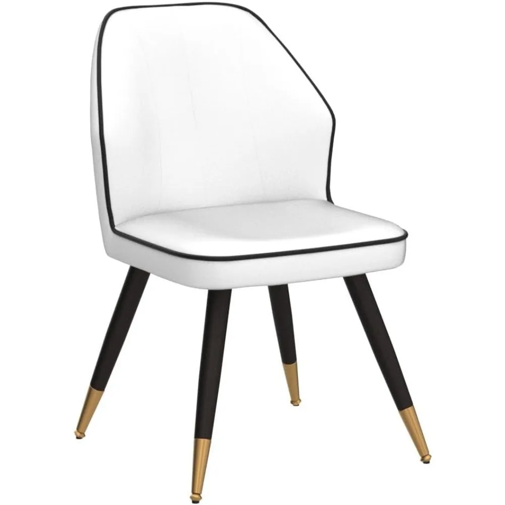 زوج من كراسي تناول الطعام المصنوعة من الجلد الصناعي الأبيض الحديث، وكراسي منجدة بدون ذراع للمطبخ وغرفة الطعام