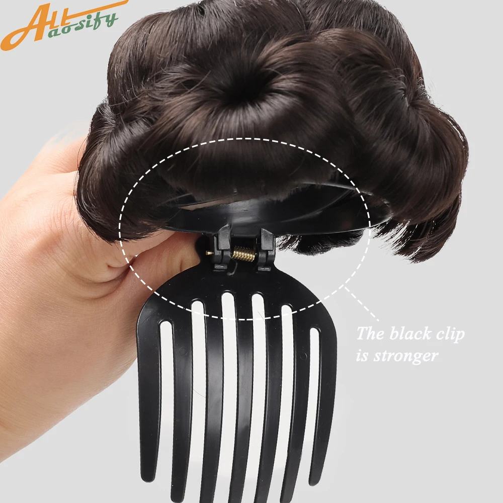 Allaosify-moño de pelo sintético para mujer, extensiones de coleta, accesorio de pelo rosa, negro y rojo, moño rizado