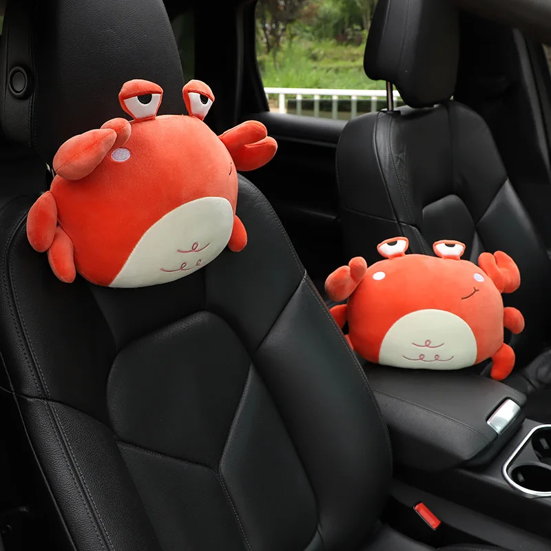 

Cartoon Plush Car Pillow Headrest Cute Lion Crab Shaped Soft Auto Neck Head Protection Pillow Car Accessories Interior Woman