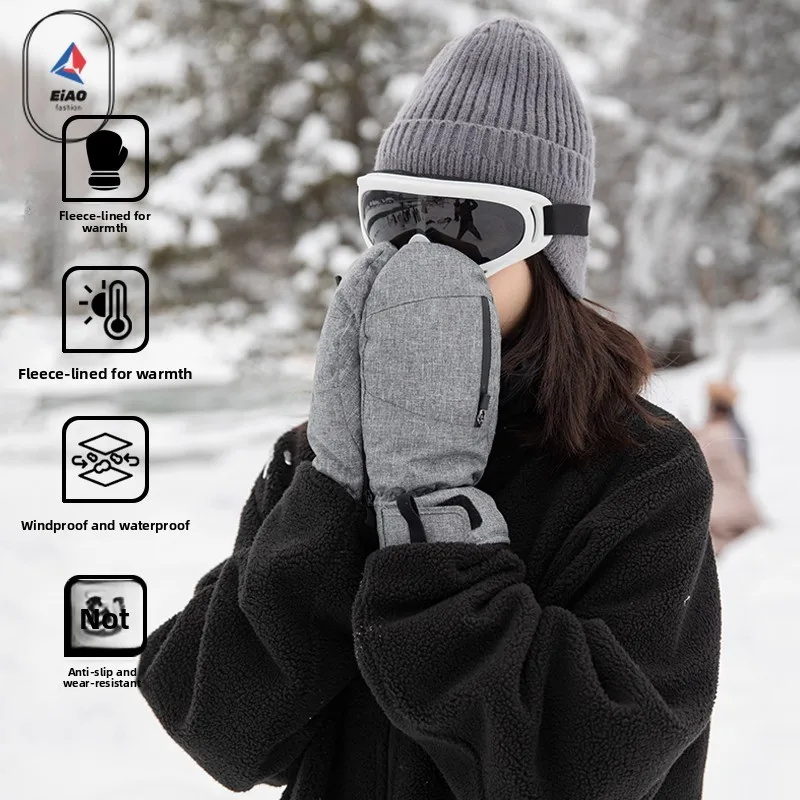 

COMXZ Trend зимние лыжные перчатки с сенсорным экраном, водонепроницаемые, теплые, с молнией для хранения, унисекс, для занятий спортом на открытом воздухе, минималистичные, универсальные