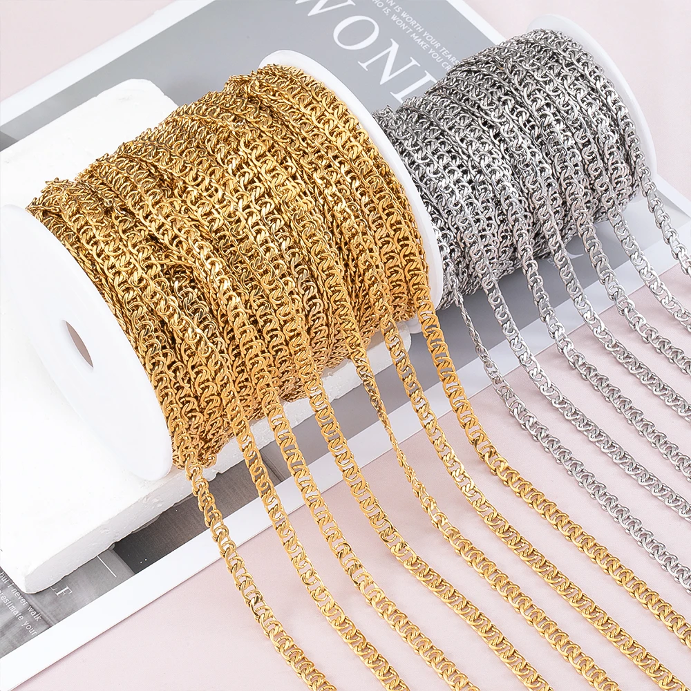 1Meter No Fade Edelstahl flache Doppel ring Twisted Loop Kette für DIY Schmuck Herstellung Halskette Armband Tasche Link Zubehör
