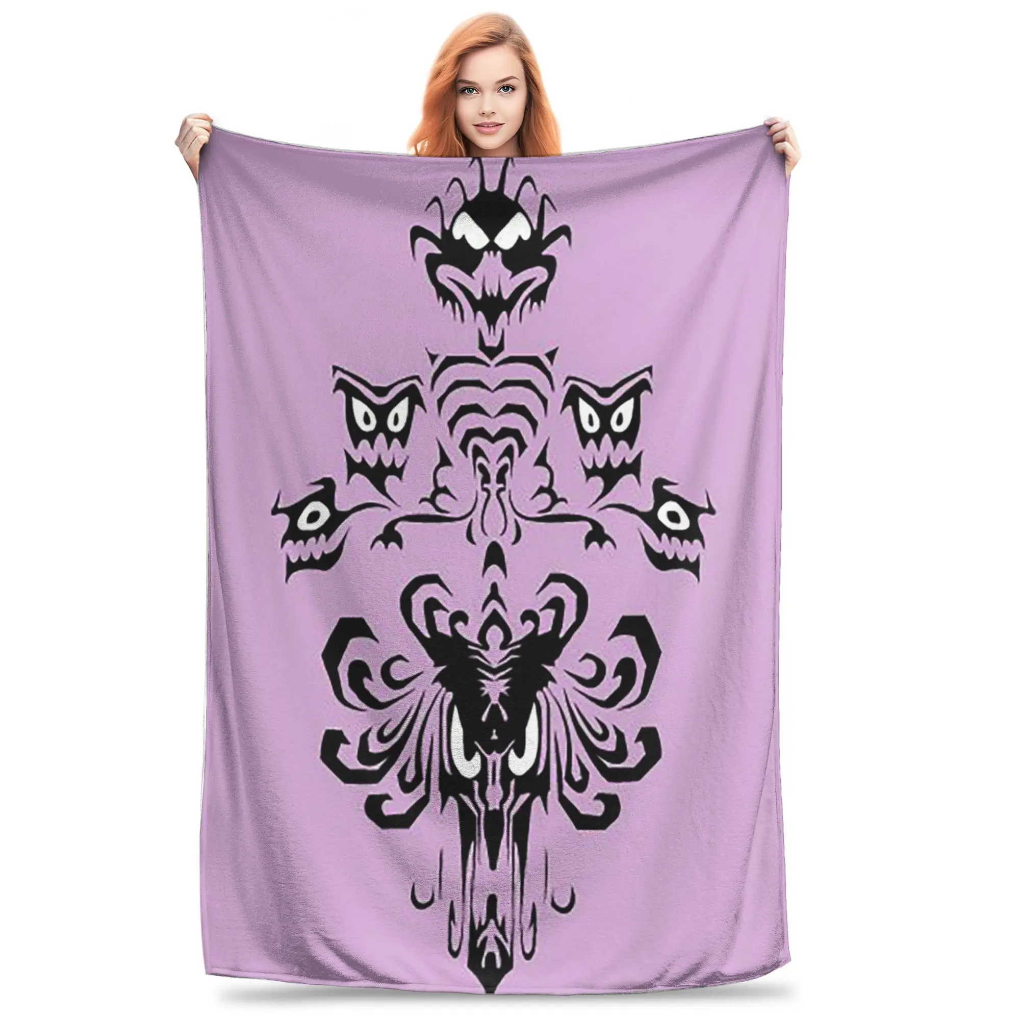 

Flannel Throw Blanket Grimace Haunted Mansion Halloween Horror Warm Plush Blankets Soft Bedding for Bed Living room Home Picnic