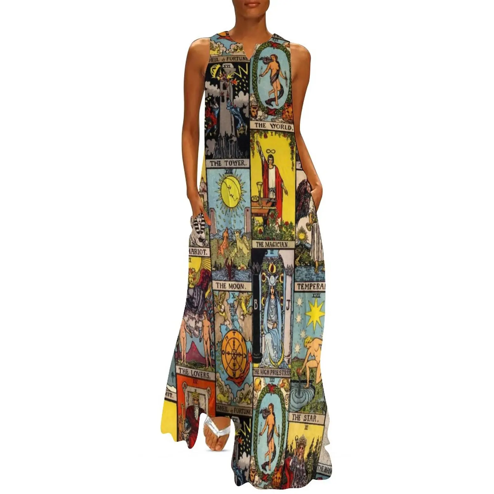 Vestido Vintage de Luna para primavera, ropa de calle con Collage de arte de Tarot, vestidos largos informales, vestido Maxi elegante con patrón de mujer, talla grande 4XL 5XL