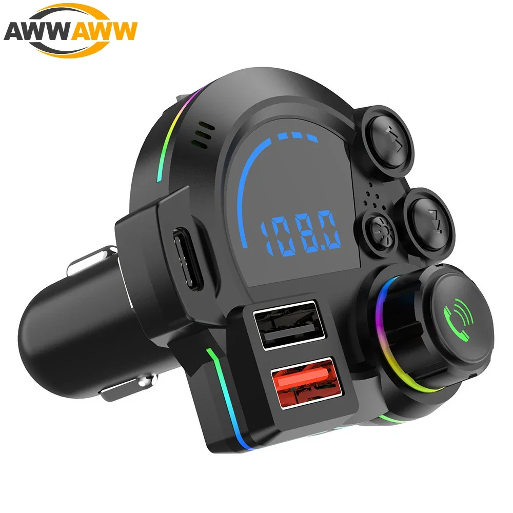Bluetooth 5.4 Car Adapter FM Transmitter Wireless MP3 Player Fast Charger Hands Free Calling LED Display TF Card Music Receiver
