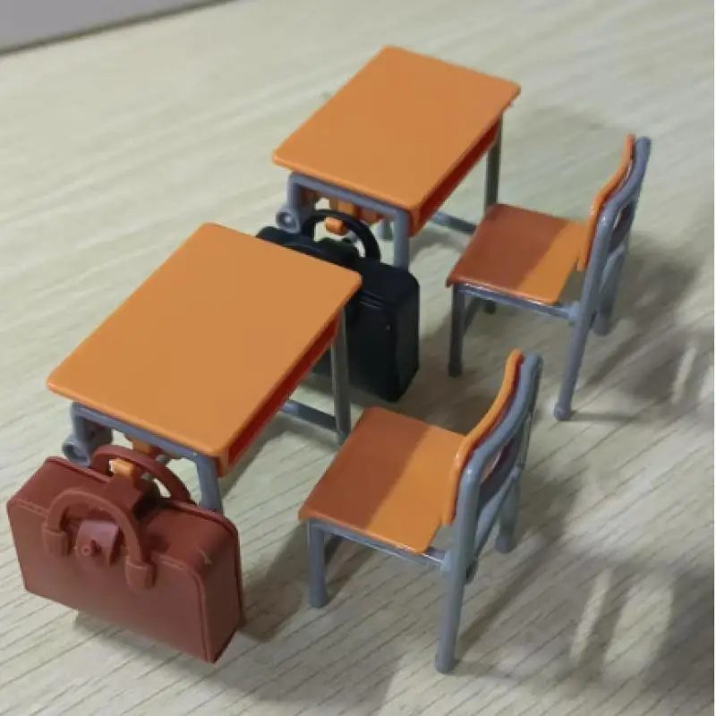 Mini Desk Simulation Schoolbags, 1/12 Scale Vintage Miniature Dollhouse Furniture, 3/6PCS Classroom Backpack Ornaments