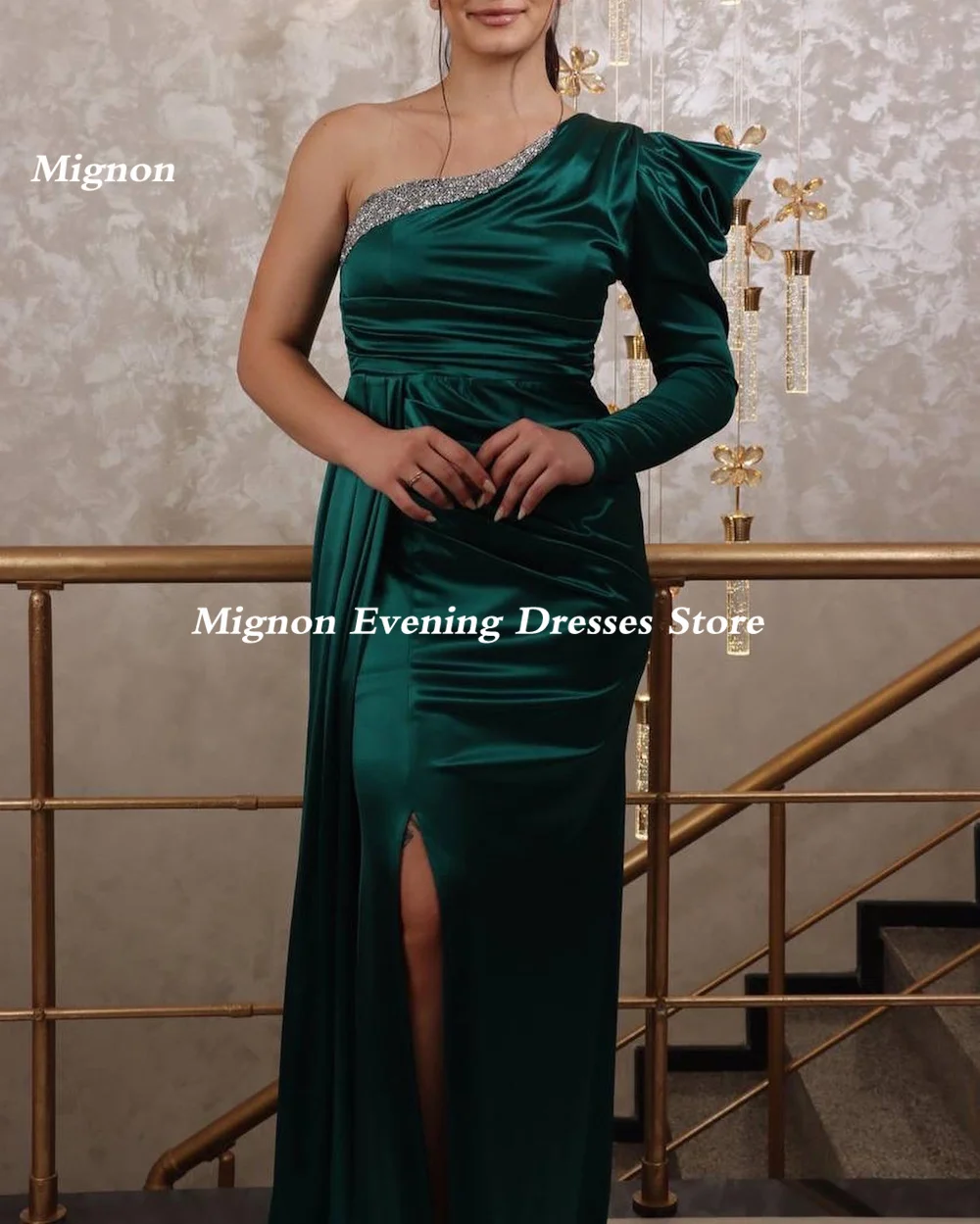 Mignon Satin Mermaid One-shoulder Prom Gown Evening Spaghetti Straps Formal Floor-length Elegant Party Dresses for Women 2023