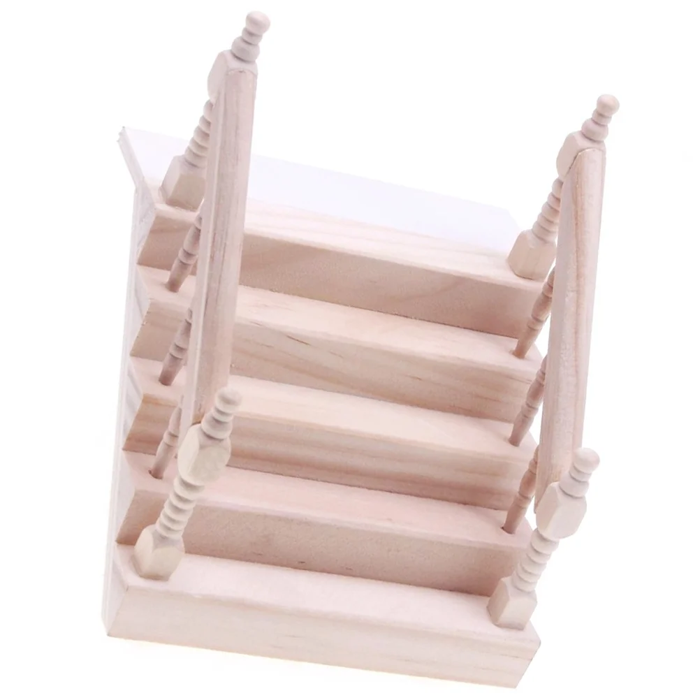 

House Mini Wooden Handrail Staircase Miniature Scene Step Furniture Model Furnishings 1 12 Scale