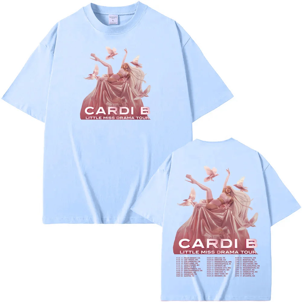 تي شيرت Cardi B LITTLE MISS DRAMA TOUR تي شيرت 2026new نمط رقبة مستديرة صيفي 100% قطن عالي الجودة تي شيرت أنيق للمغني بنفس النمط