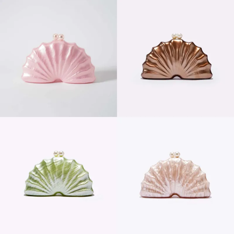 

Irregular Shell Acrylic Handbag New Crossbody Shoulder Bag Bridal Shell-Shaped Evening Bag Multi-Color Chain Strap Shoulder Bag