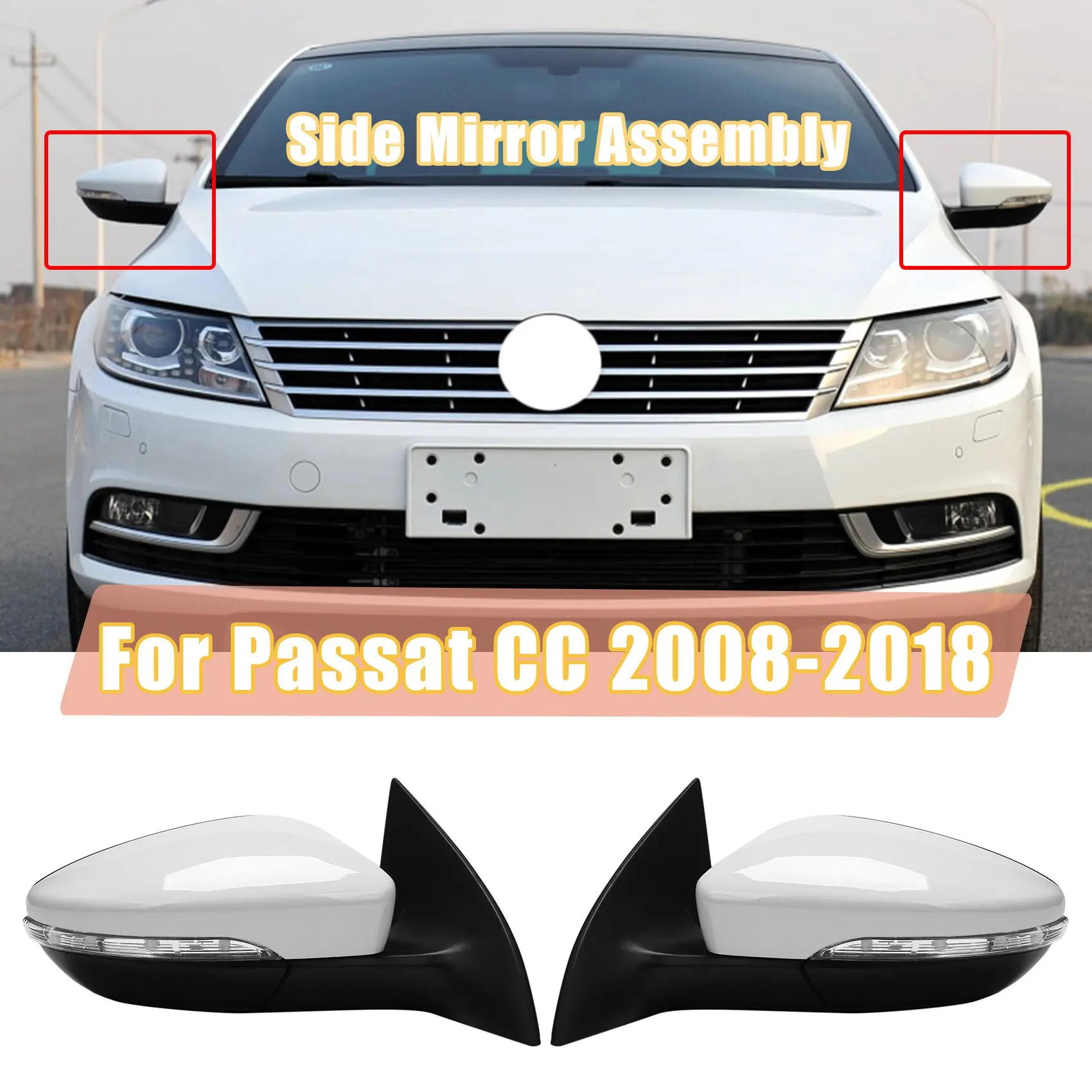 Left Side Rear View Mirror Assembly Power Heated Folding Memory Turn Signal 13 Wires for Passat CC 2008-2018 LH White