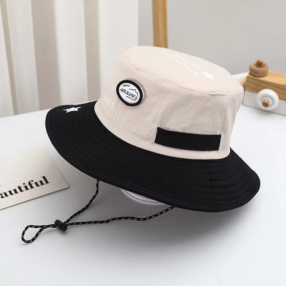 

Cute Breathable Children Fisherman Hat Korean Style Letter Embroidery Bucket Cap Contrast Color Soft Quick-dry Sun Hat Beach