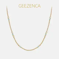 GEEZENCA 925 Silver 18K Gold Natural Amazonite Necklace 38cm 45cm Trendy Chic Simple Chokers Necklaces For Stack Gift 2024 New