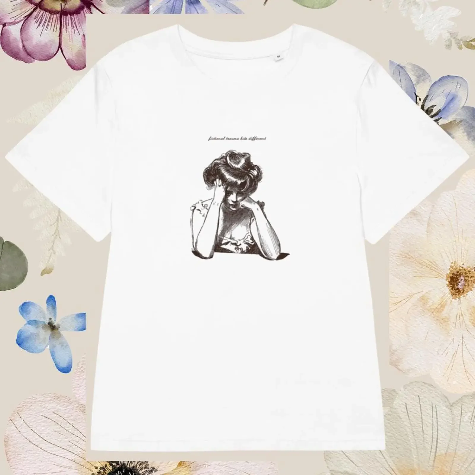 T-shirt humoristique « Trauma fictif » pour les amoureux des livres, esthétique littéraire, pour les bibliophiles, style vintage délavé et confortable