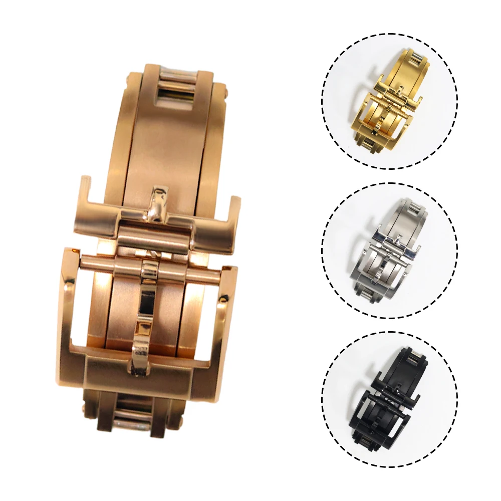 16 مللي متر 18 مللي متر 20 مللي متر ل Delug آمنة ساعة فاخرة مشبك للأشرطة الجلدية الطائرات الصف الفولاذ المقاوم للصدأ الذهب الأسود الألوان #4