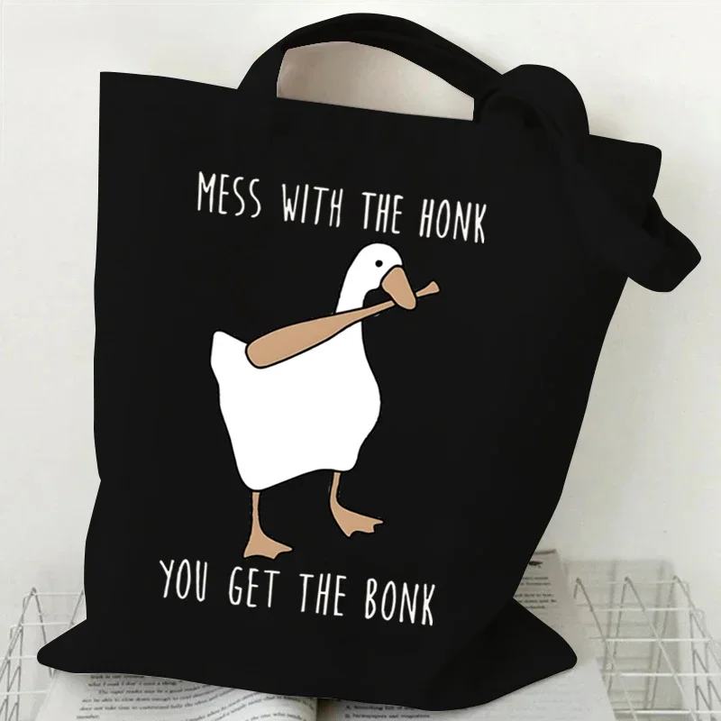 Funny Honk Untitled Goose Game Women Handbags Harajuku Goose Shopping Bags Cartoon Canvas Shoulder Bags Student Tote Bags