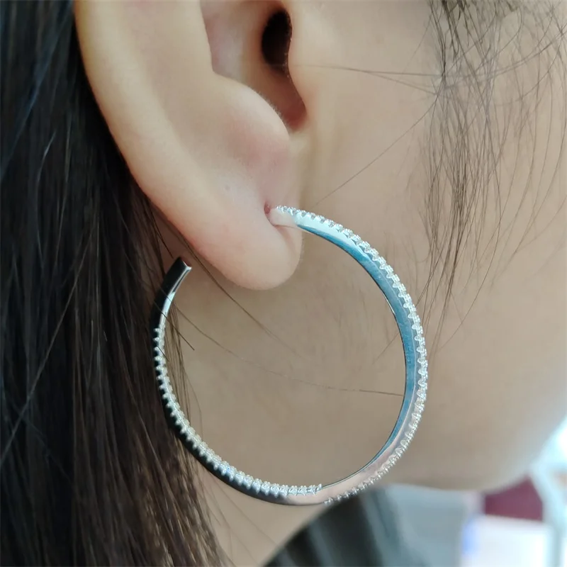 SOMILIA Fashion 925 Sterling Silver AAAAA ZC 40-60MM Hoop Earrings Dangale Earrings For Women Party Fine Jewelry серьги кольца — zdjęcie 6