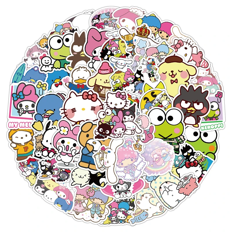 50PCS Q Version of The Lovely Sanrio Stickers Kawaii Kuromi Melody Laptop Cup Refrigerator Decorative Waterproof Stickers Toys