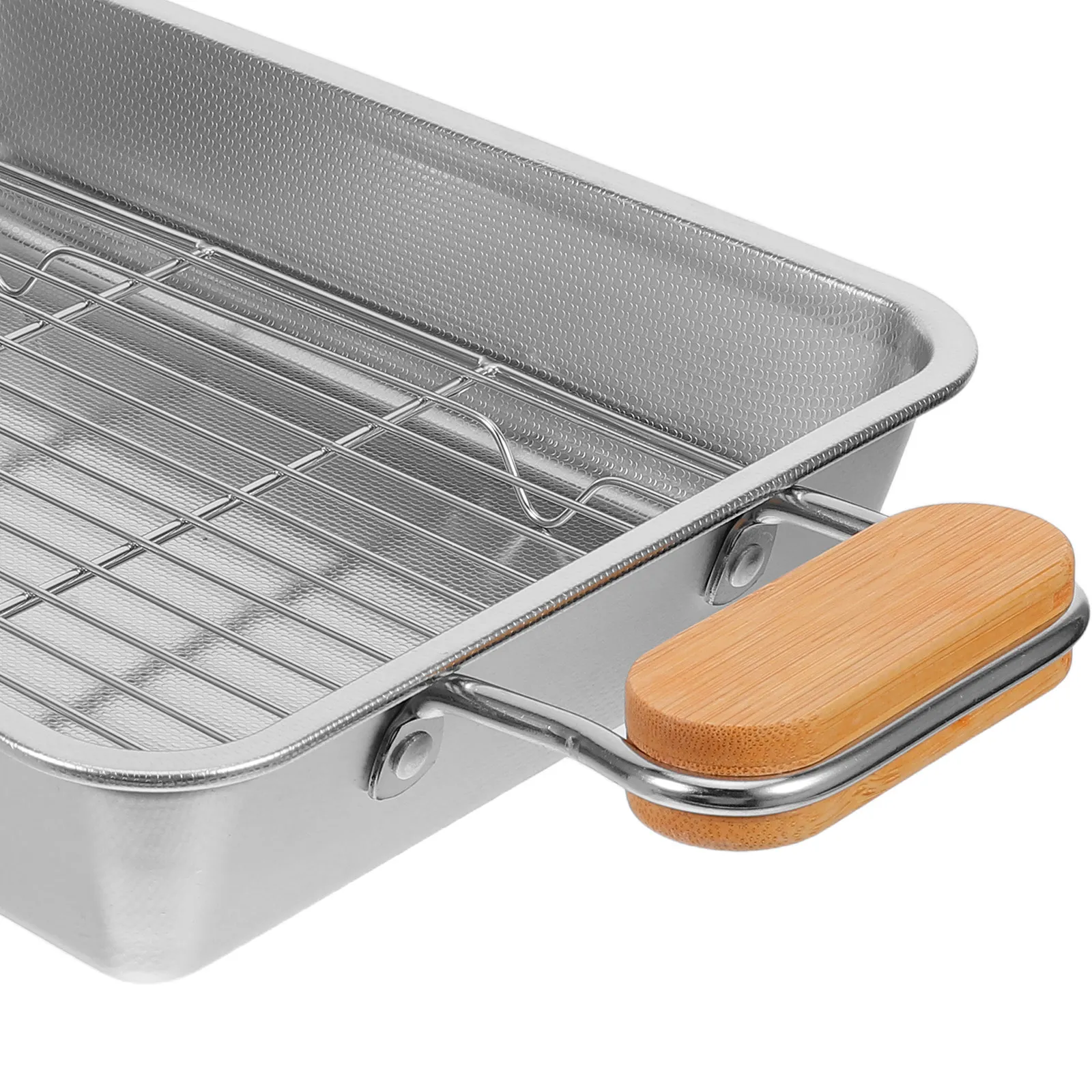 1Set Stainless Steel Rectangular Baking Tray with Mesh Rack 27x21x5cm Flat Bottom Grill Pan for Roasting Frying Baking Oil Drain