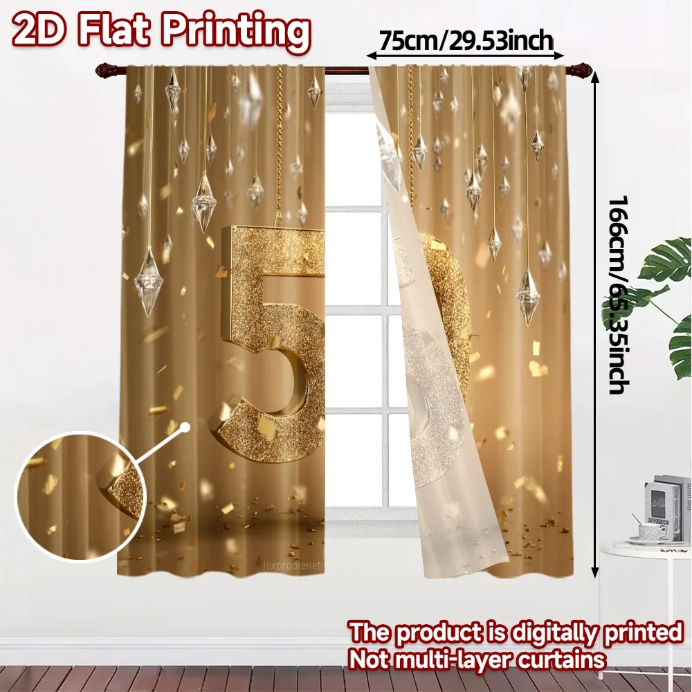 2pcs, 2D FLAT PRINTING Curtains (Without Rod) Golden Jubilee(2) Popular Curtains&Drapes Versatile Polyester Curtains Holiday