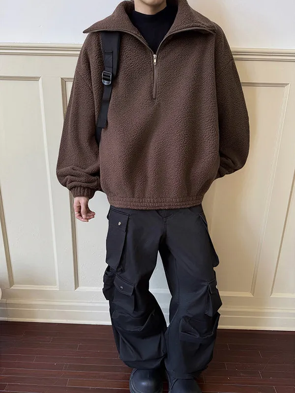 

American Sle Lamb Fur Jaet Loose Large Size Cotton Coat for Couples Autumn Winter f Zipper Stand Collar Youth Faion